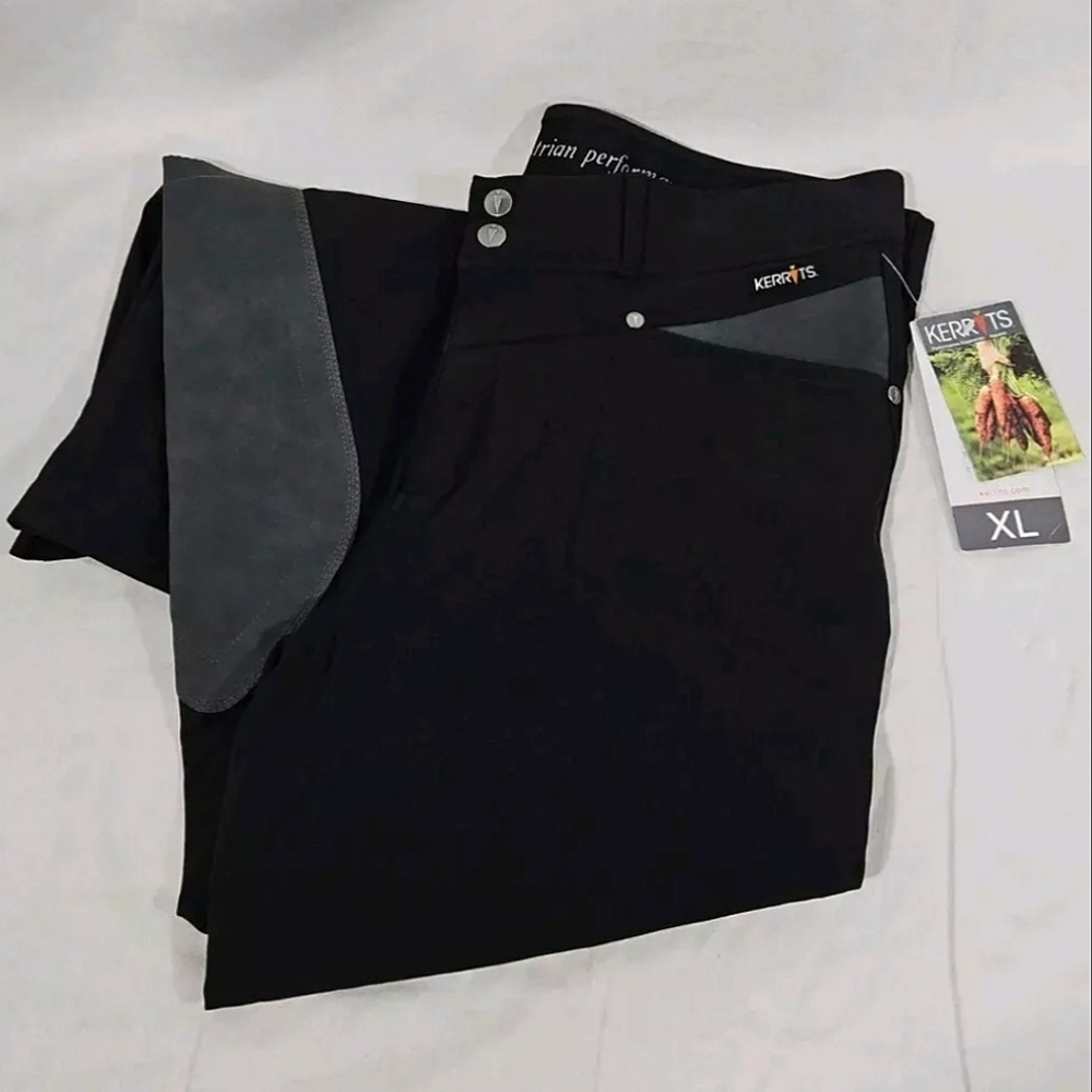 Kerrits Cross Over Breech Equestrian Riding Pants XL NEW Black Stretch Kneepatch